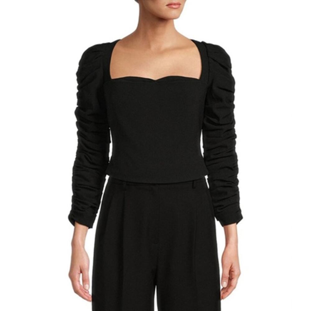 Antonio Melani Sarabeth Crepe Long Sleeve Square Neck Blouse Black Size 2 NWT